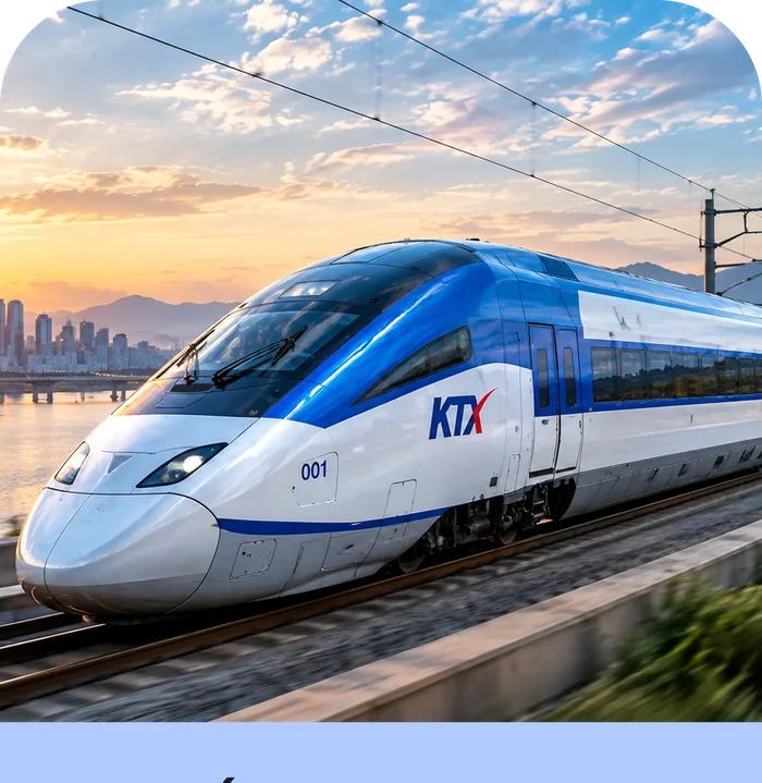 KTX high-speed train on the Gyeongbu Line at sunset
