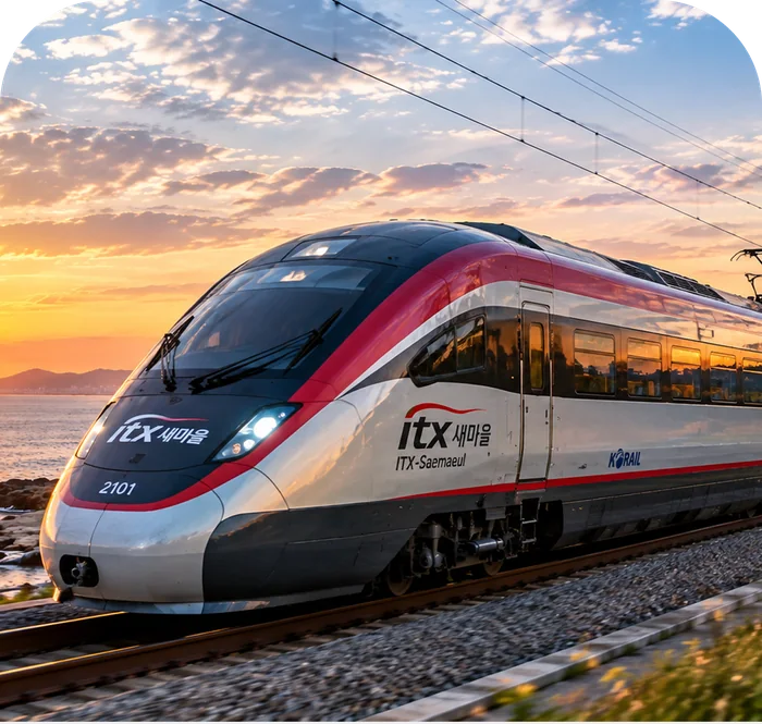 ITX-Saemaul regular train on the coastal line at sunset