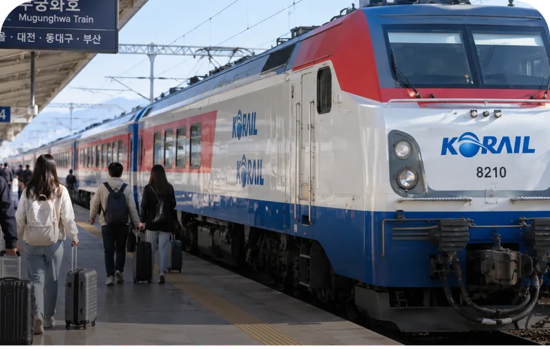 Mugunghwa train with passengers boarding at the platform